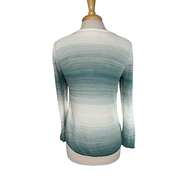 CHICOS Teal Ombre Stripe Cotton Rayon Knit Pullover Sweater Size Small (0) Light - Picture 3 of 10